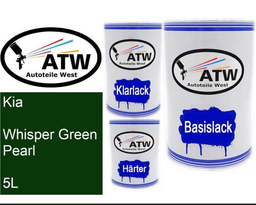 Kia, Whisper Green Pearl, 5L: 500ml Lackdose + 500ml Klarlack + 250ml Härter - Set, von ATW Autoteile West.